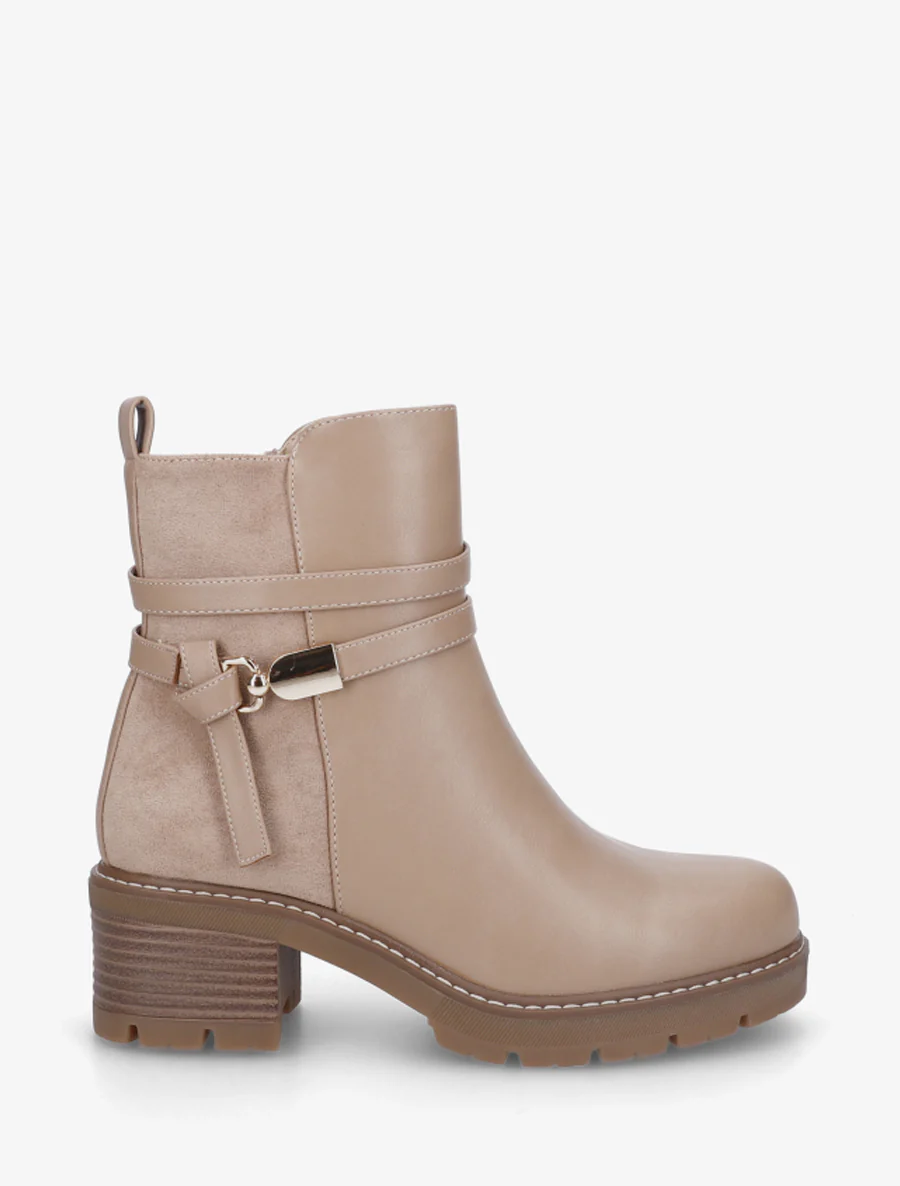Bottines en simili à contrefort en suédine - Taupe