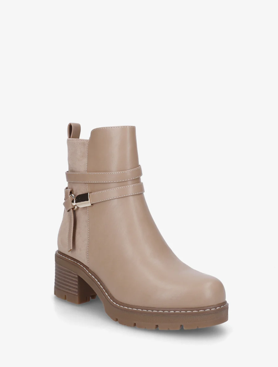 Bottines en simili à contrefort en suédine - Taupe - Image 2