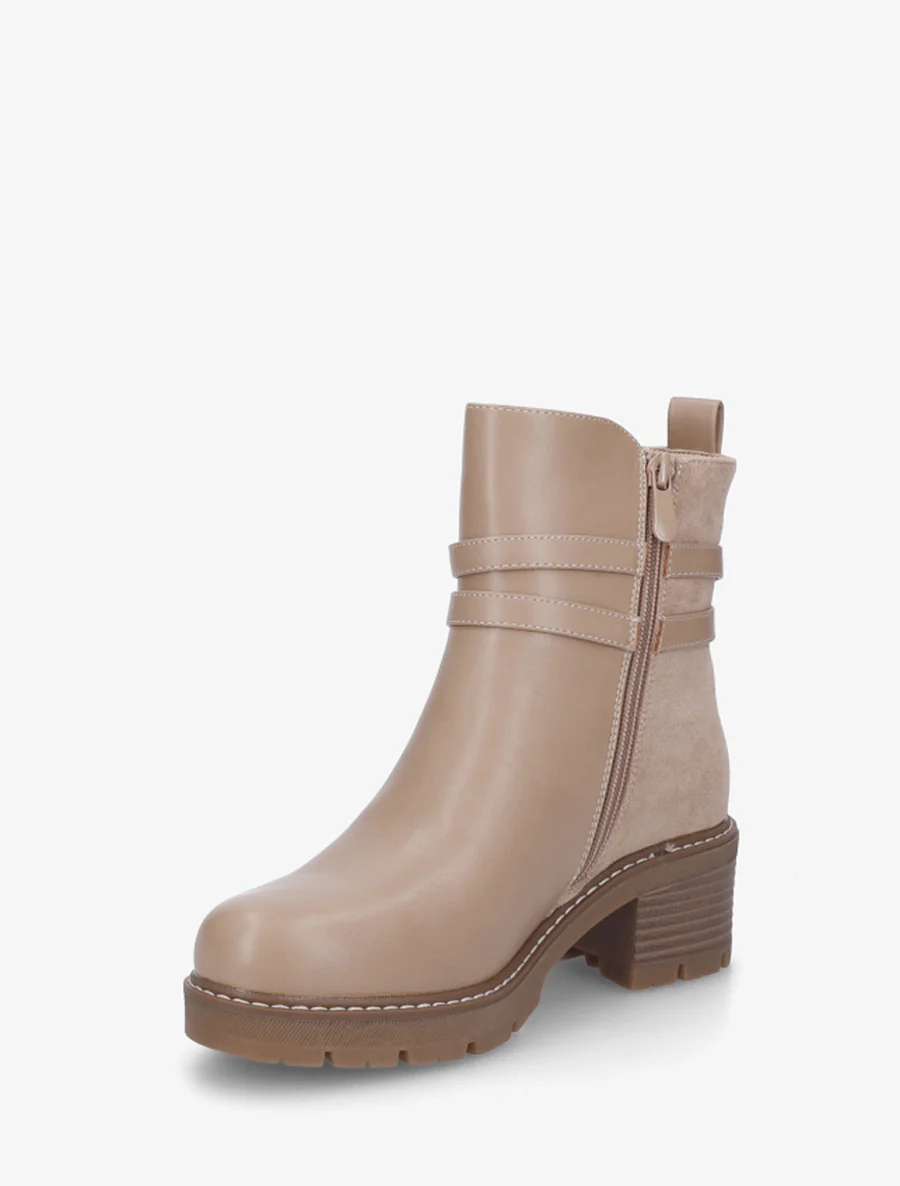 Bottines en simili à contrefort en suédine - Taupe - Image 3