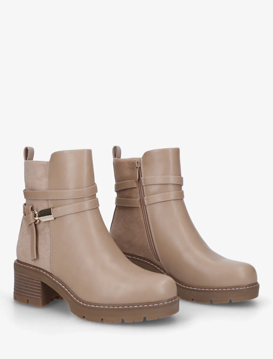 Bottines en simili à contrefort en suédine - Taupe - Image 4