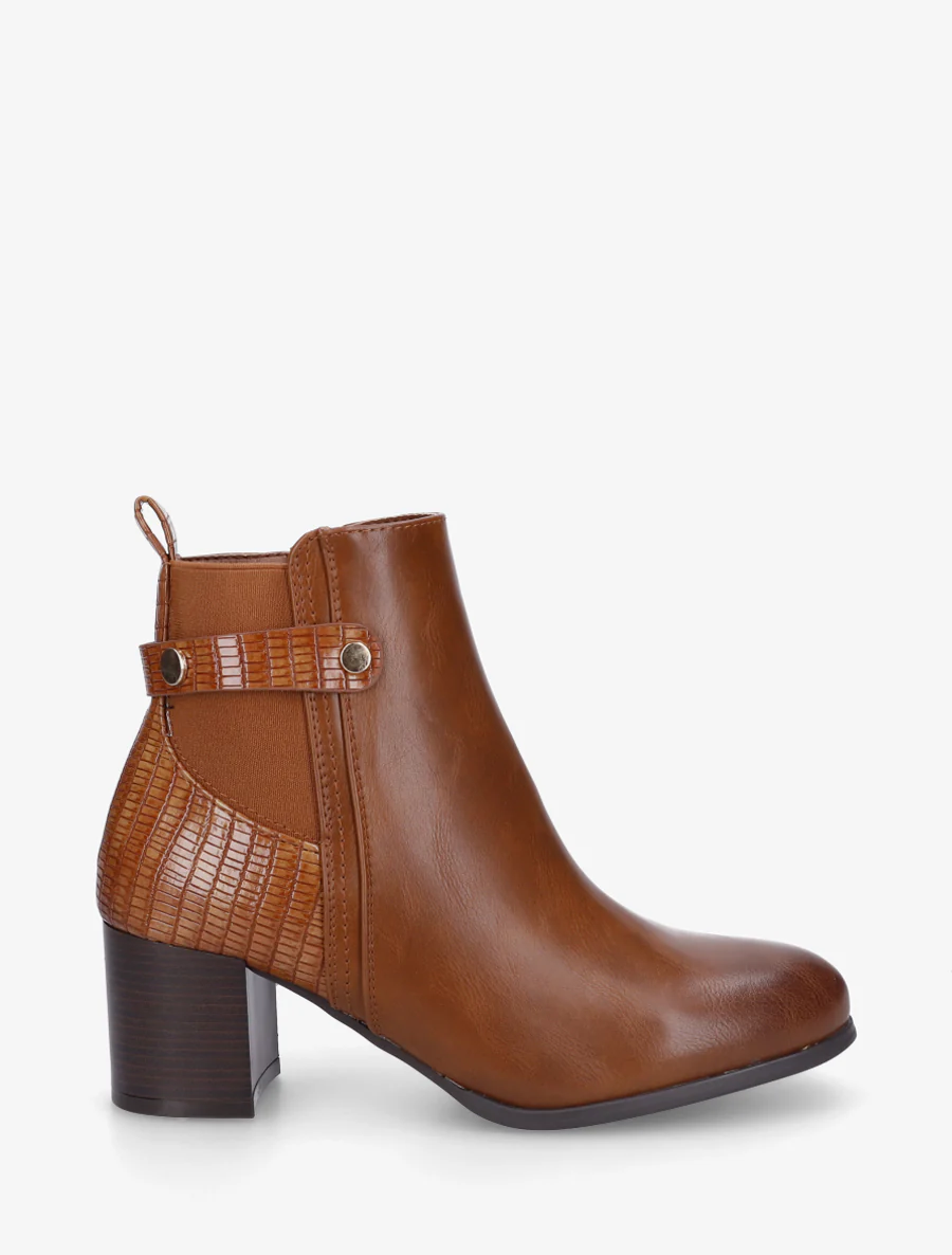 Bottines en simili à contrefort imprimé croco - Camel