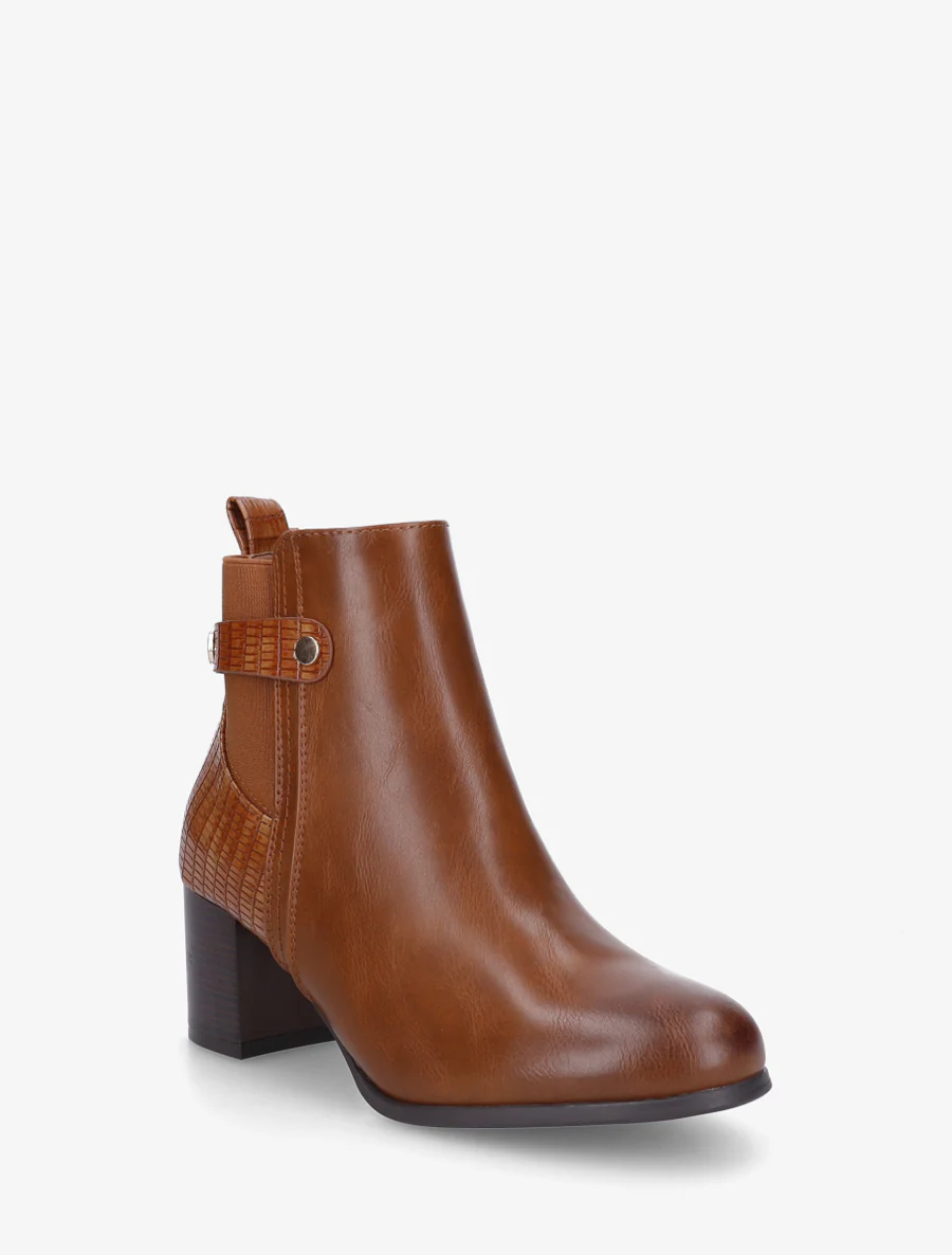 Bottines en simili à contrefort imprimé croco - Camel - Image 2