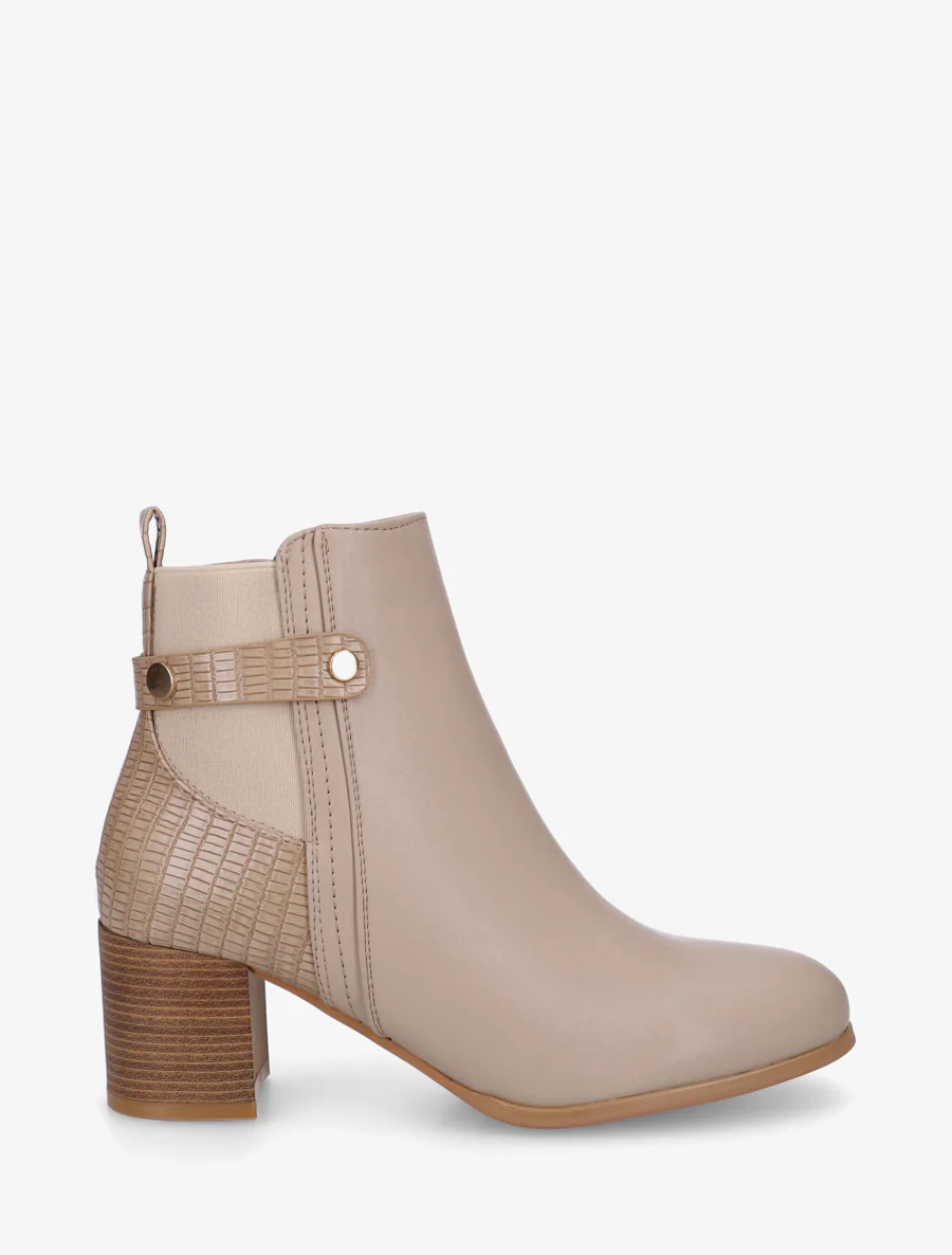 Bottines en simili à contrefort imprimé croco - Taupe