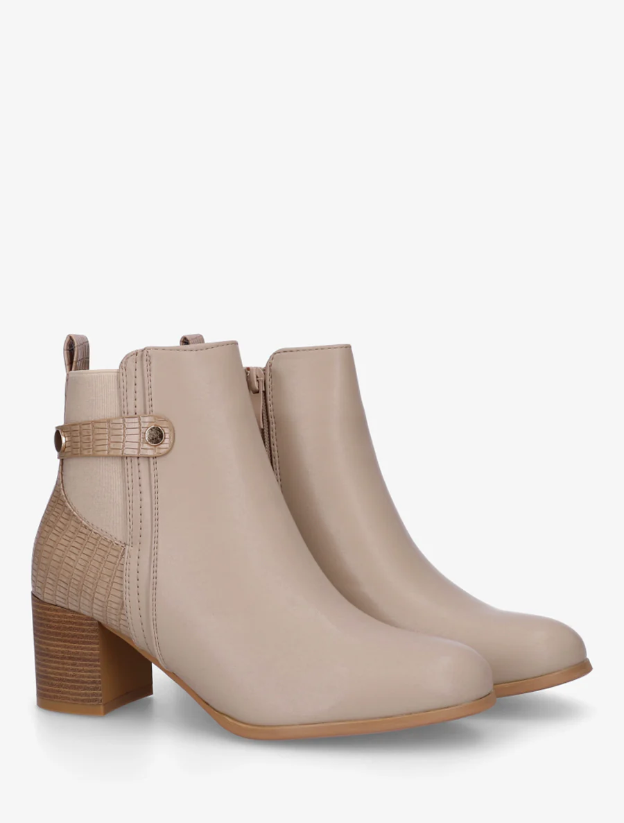 Bottines en simili à contrefort imprimé croco - Taupe - Image 4