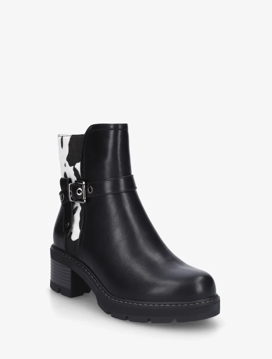 Bottines en simili à détail imprimé vache - Noir - Image 2