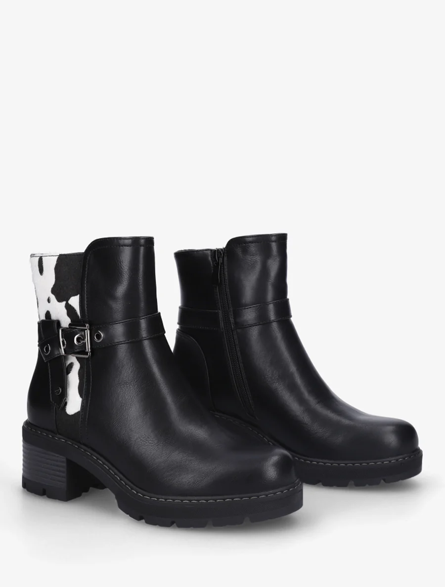 Bottines en simili à détail imprimé vache - Noir - Image 4
