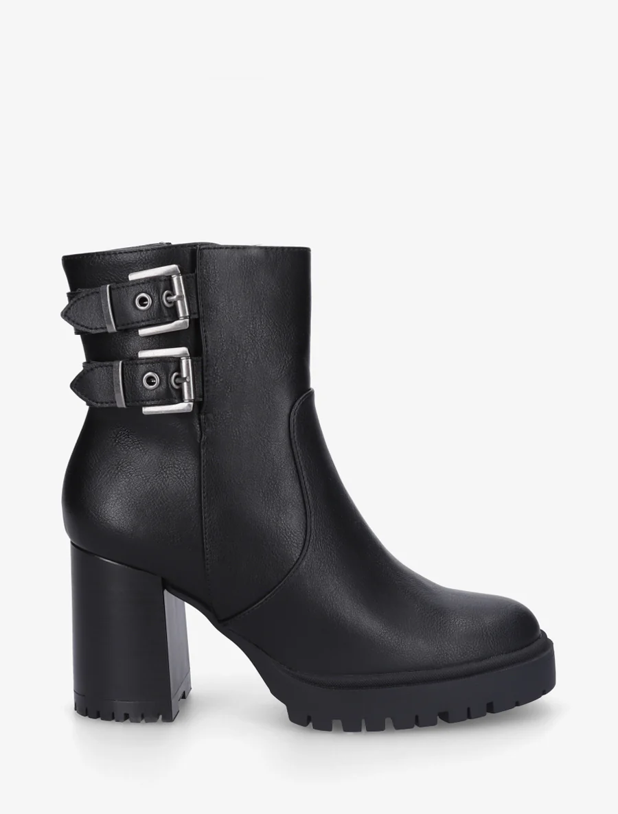 Bottines en simili à double sangles - Noir
