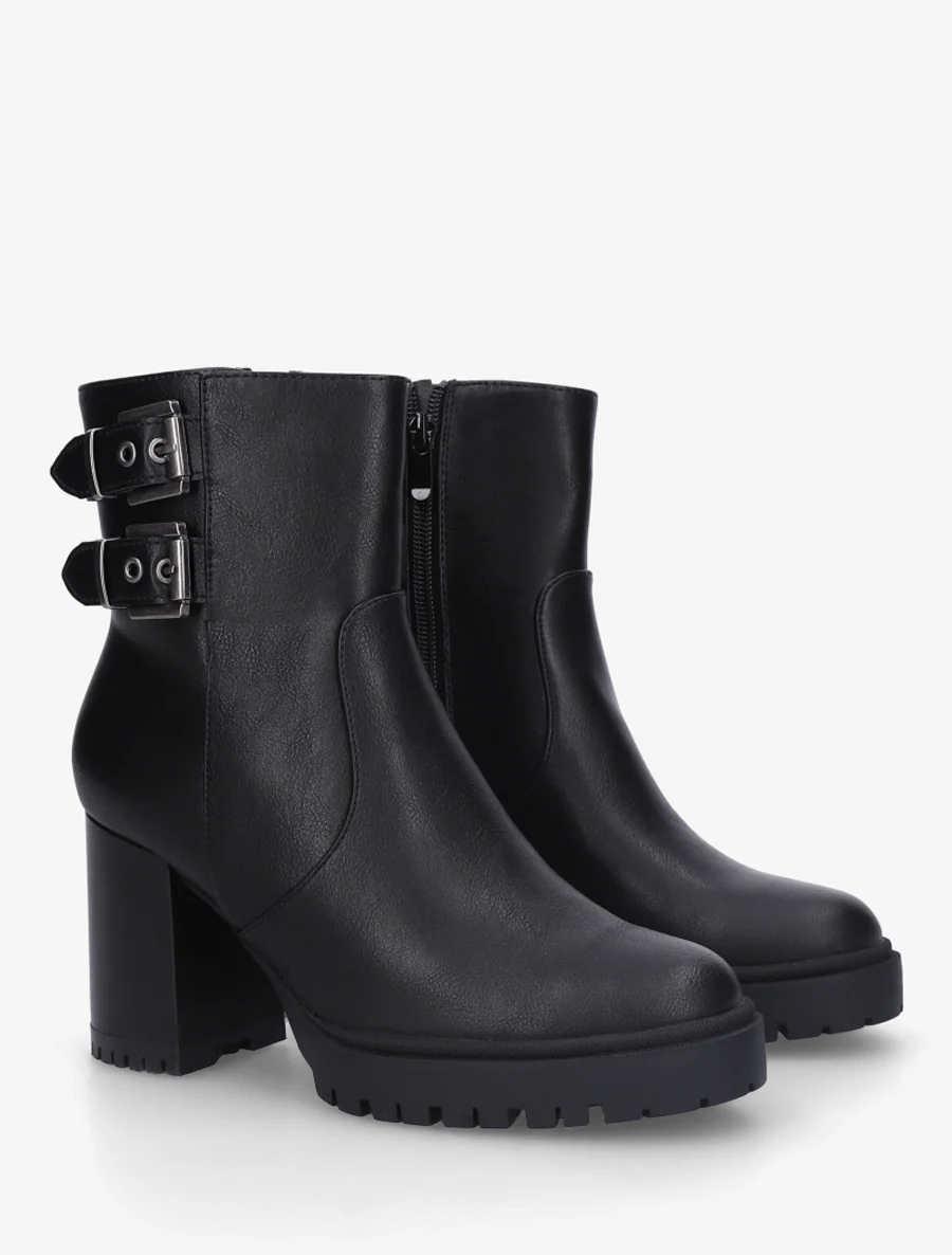 Bottines en simili à double sangles - Noir - Image 4