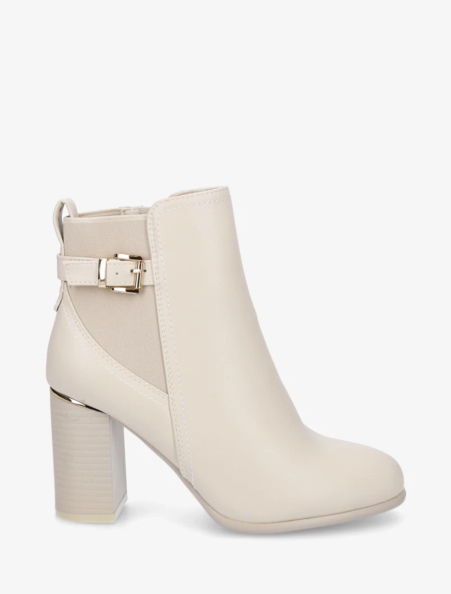 Bottines en simili à empiècement métal au talon - Beige