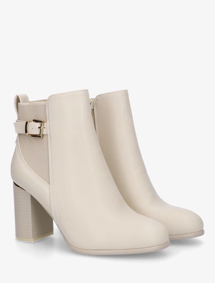 Bottines en simili à empiècement métal au talon - Beige - Image 4