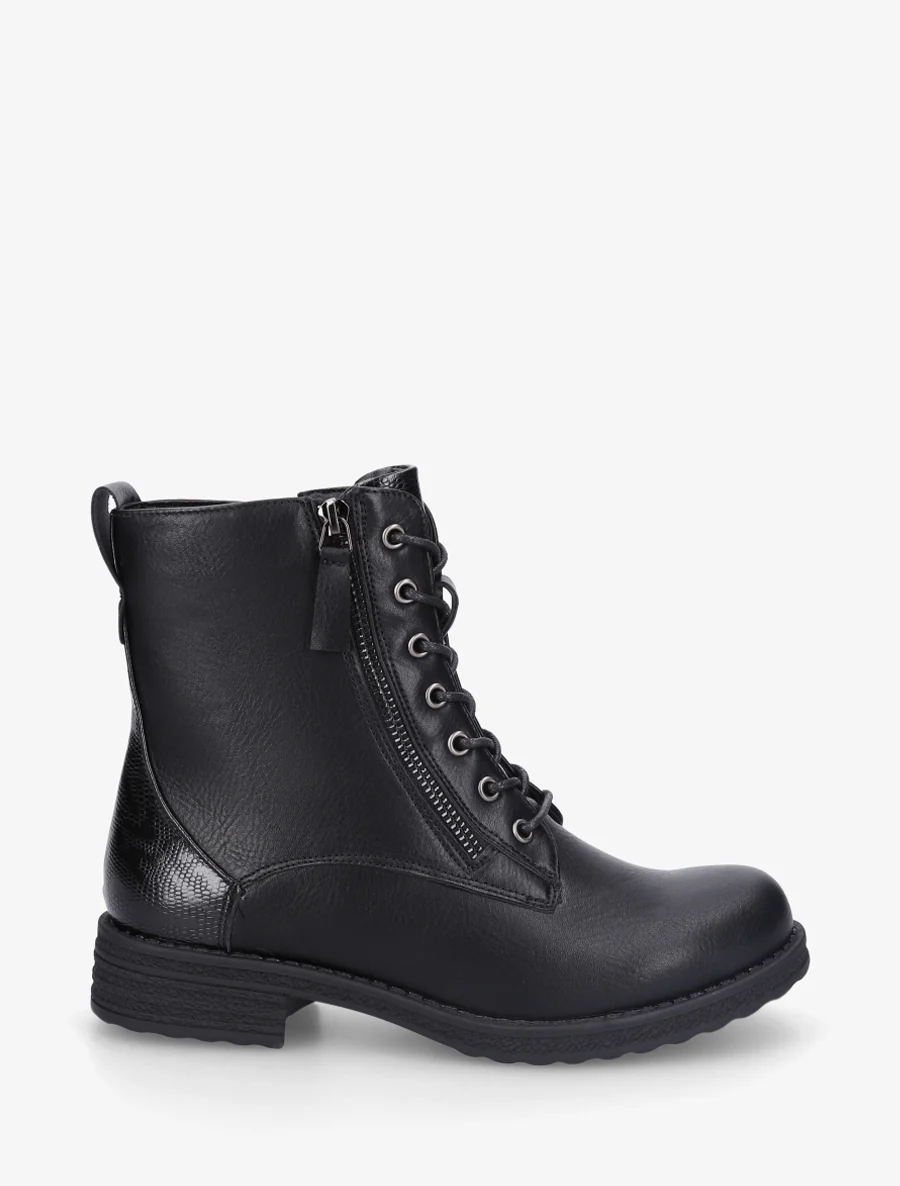 Bottines en simili à lacets et zip décoratif - Noir