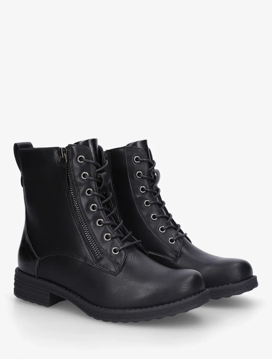Bottines en simili à lacets et zip décoratif - Noir - Image 4