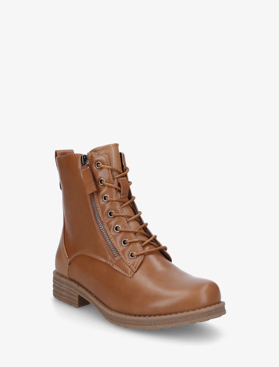 Bottines en simili à lacets et zip décoratif - Camel - Image 2