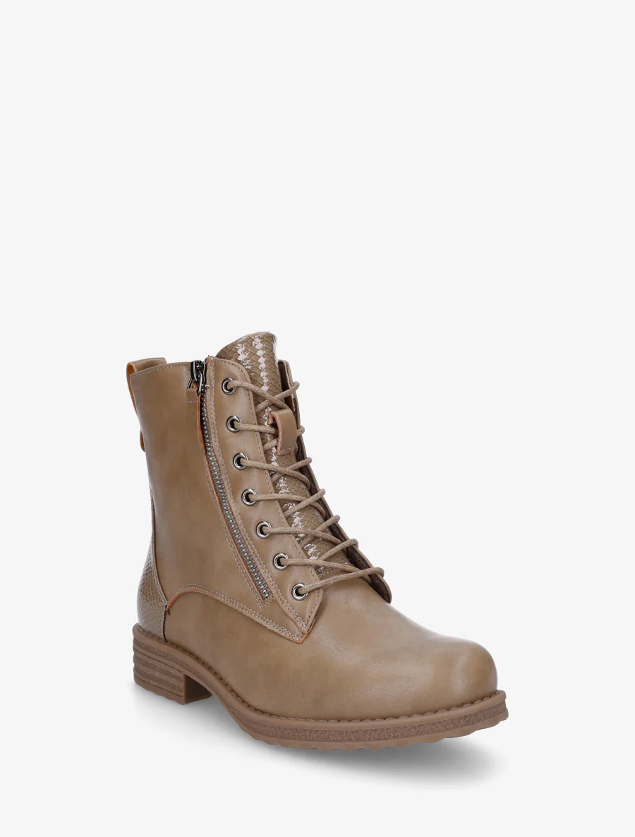 Bottines en simili à lacets et zip décoratif - Taupe - Image 2