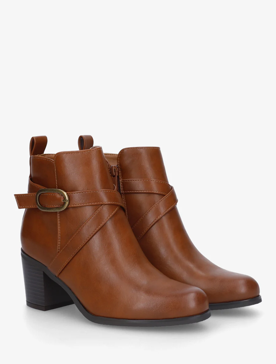 Bottines en simili à sangles - Camel - Image 4