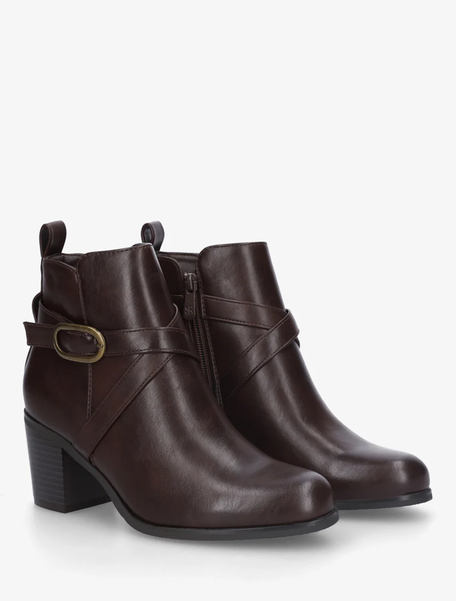 Bottines en simili à sangles - Marron - Image 4