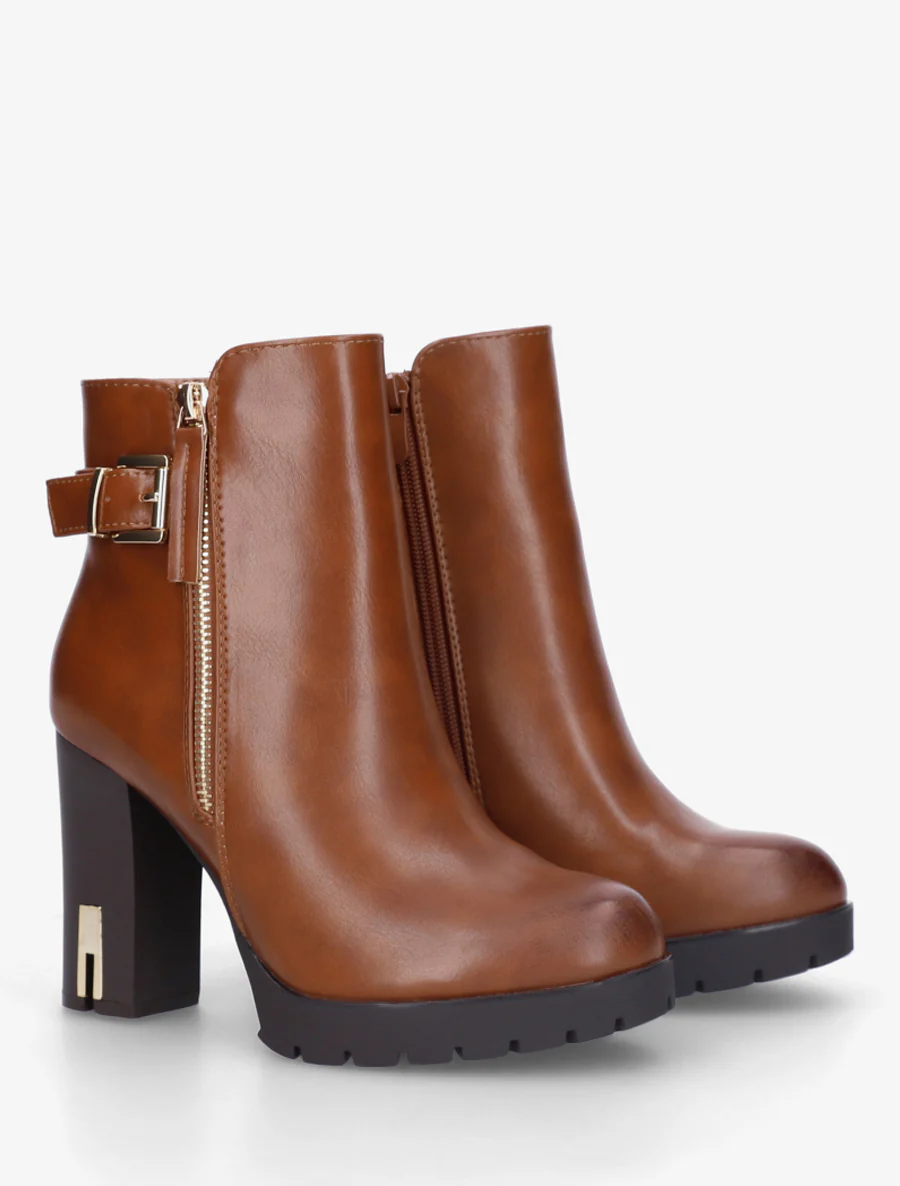 Bottines en simili à talon haut - Camel - Image 4