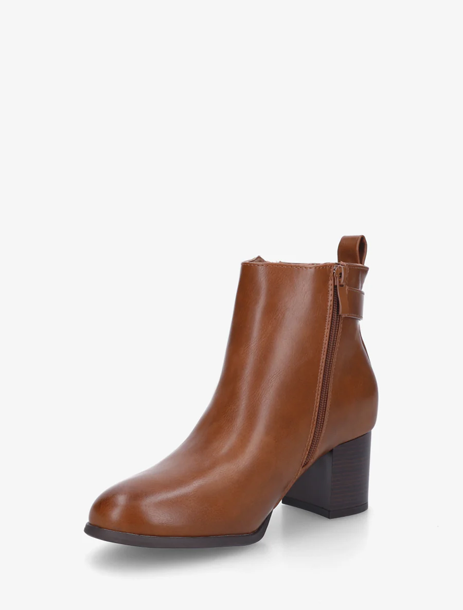 Bottines en simili à zip décoratif - Camel - Image 3