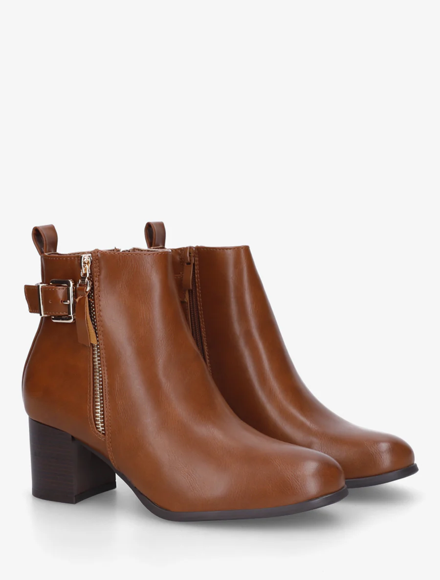 Bottines en simili à zip décoratif - Camel - Image 4