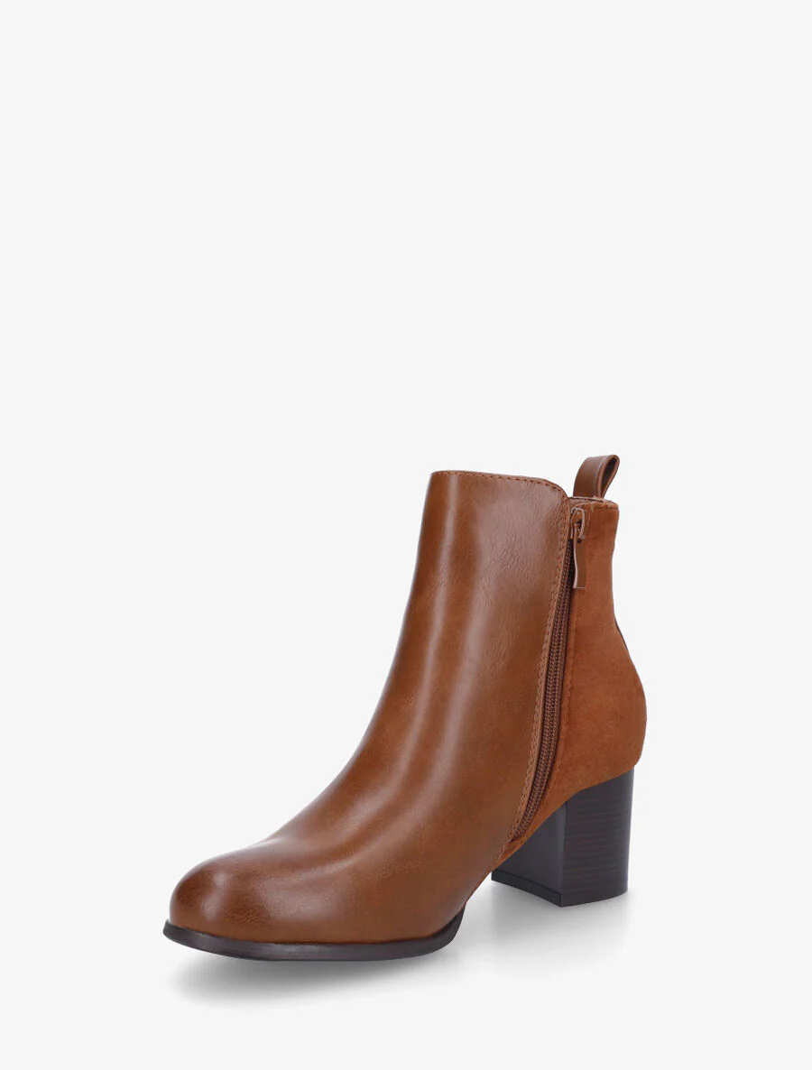 Bottines en simili et suédine à zip décoratif - Camel - Image 3