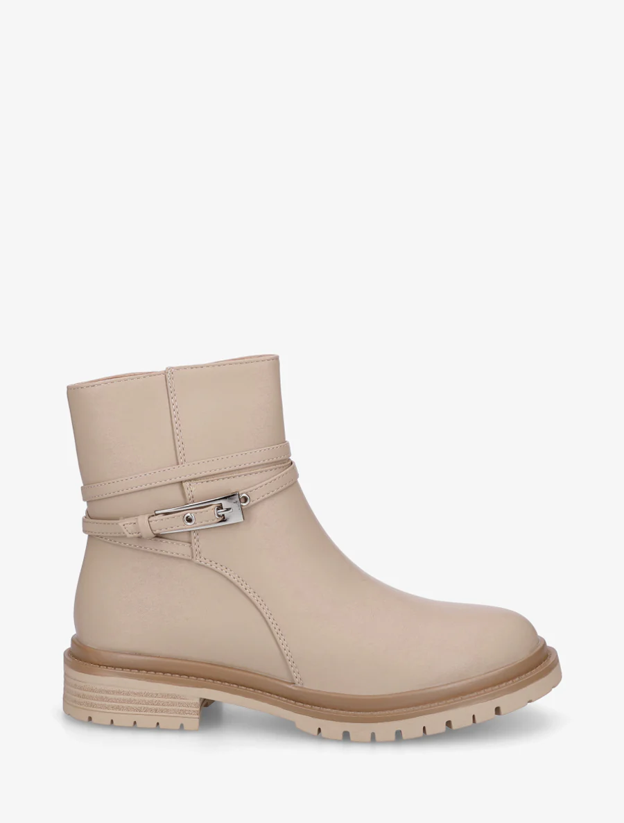 Bottines en simili sanglées - Beige