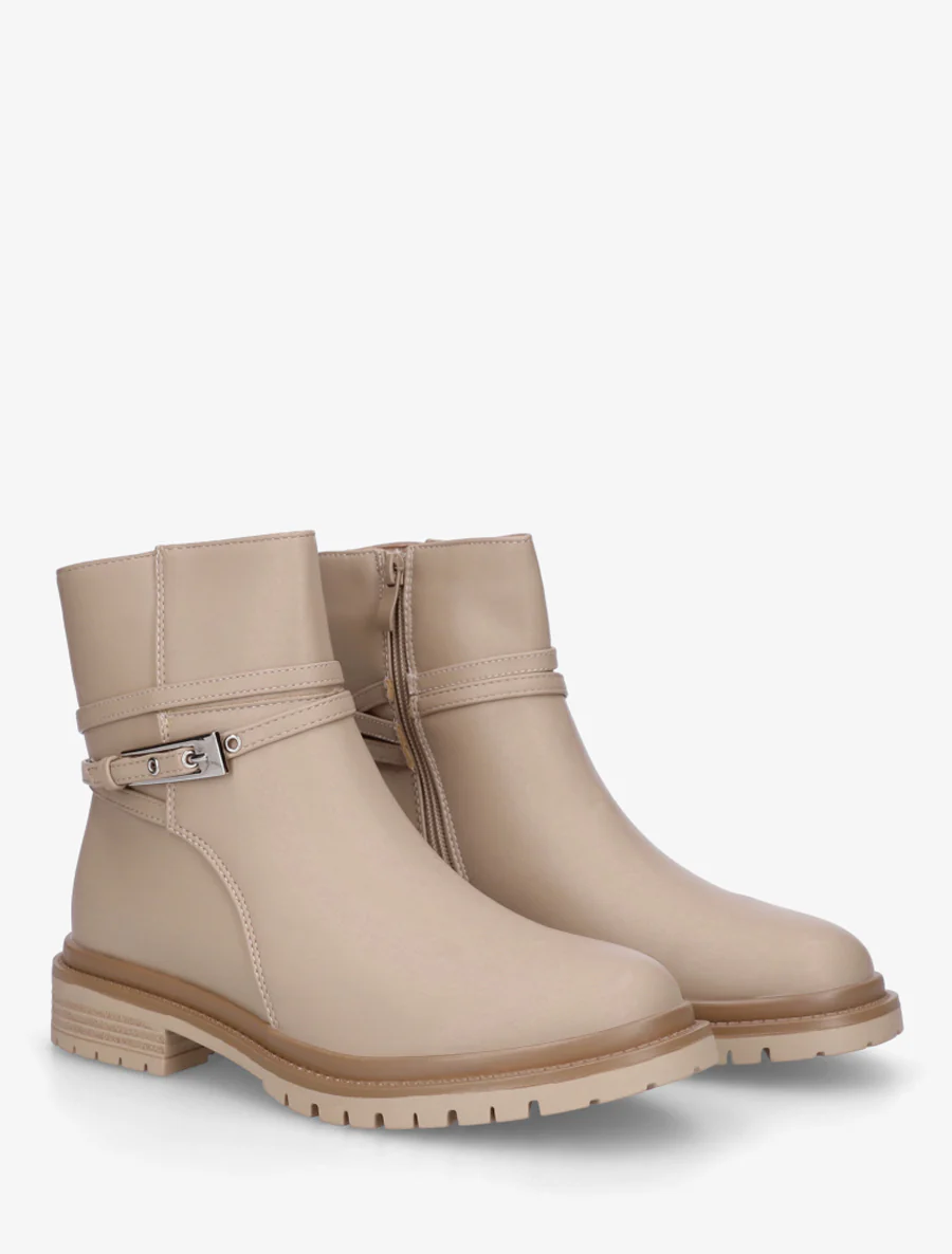 Bottines en simili sanglées - Beige - Image 4