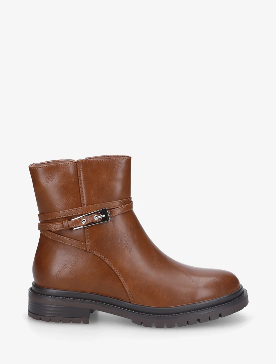 Bottines en simili sanglées - Camel