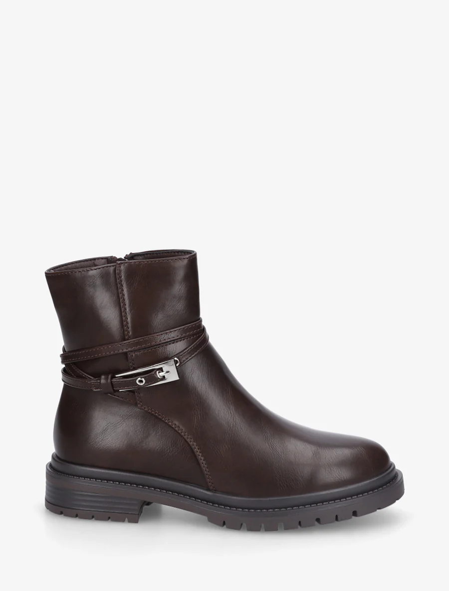 Bottines en simili sanglées - Marron