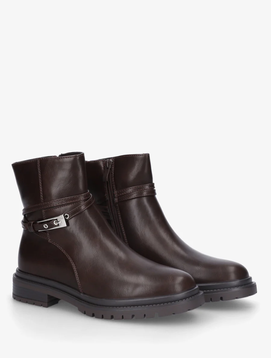 Bottines en simili sanglées - Marron - Image 4