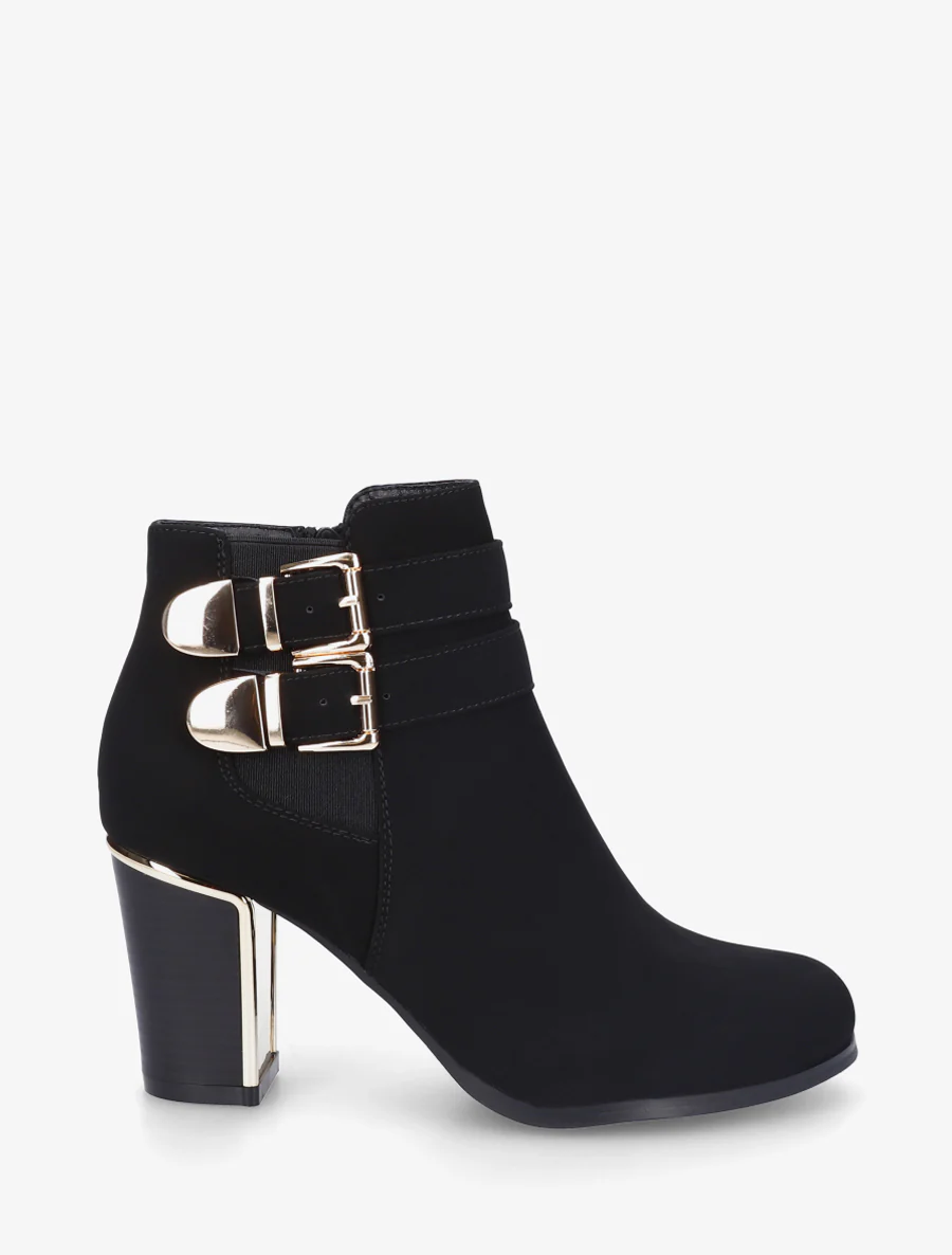 Bottines en suédine à boucles dorées - Noir