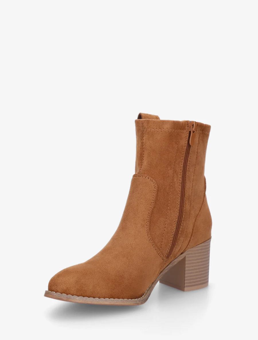 Bottines en suédine à bout rond - Camel - Image 3