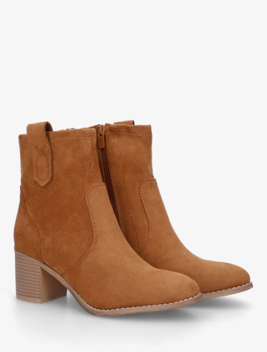 Bottines en suédine à bout rond - Camel - Image 4