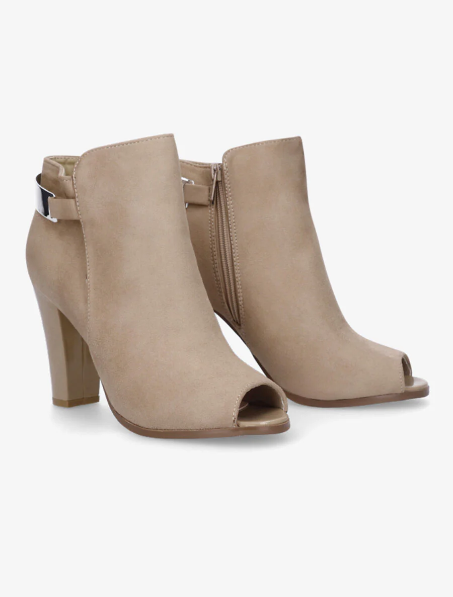 Bottines en suédine à bouts ouverts - Taupe - Image 4