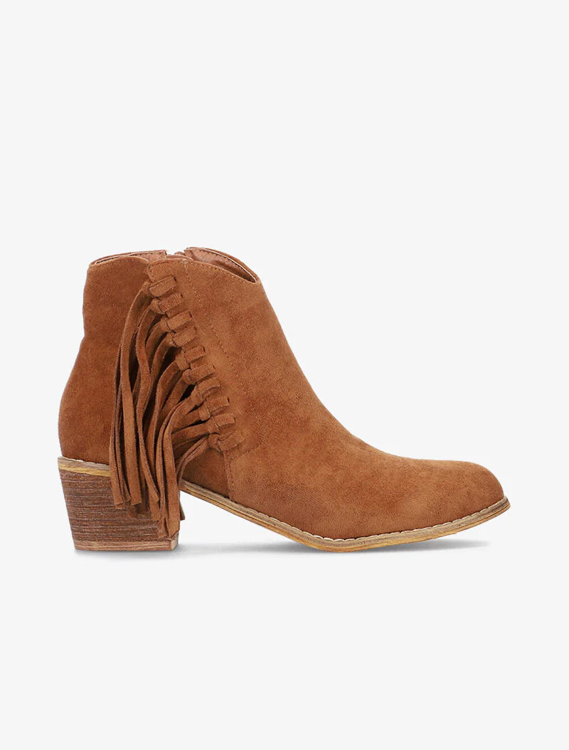Bottines en suédine à côté frangé - camel
