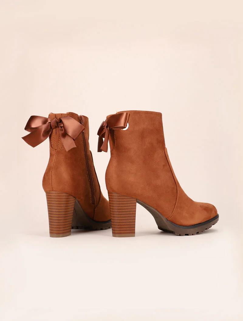 Bottines en suédine à détail noeud - camel - Image 2