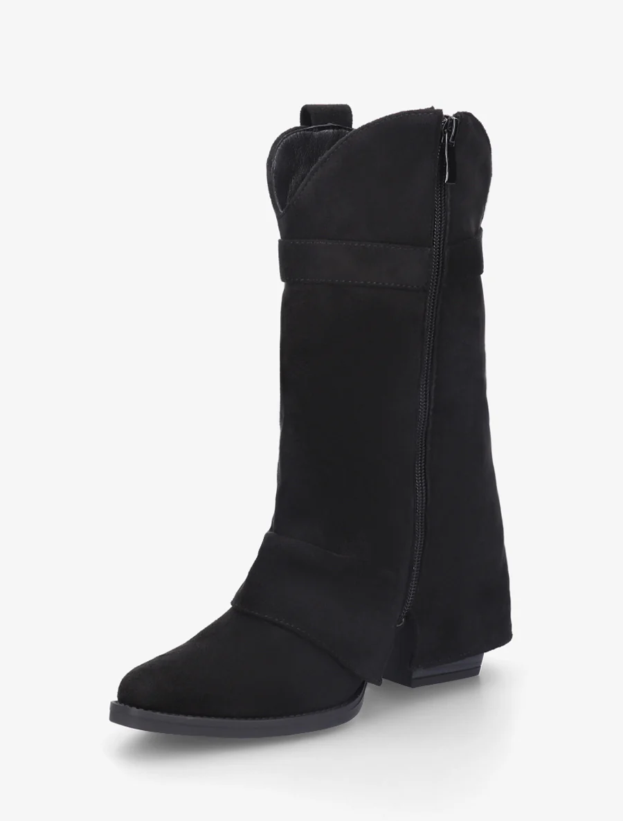 Bottines en suédine à revers et ceinturon - Noir - Image 3