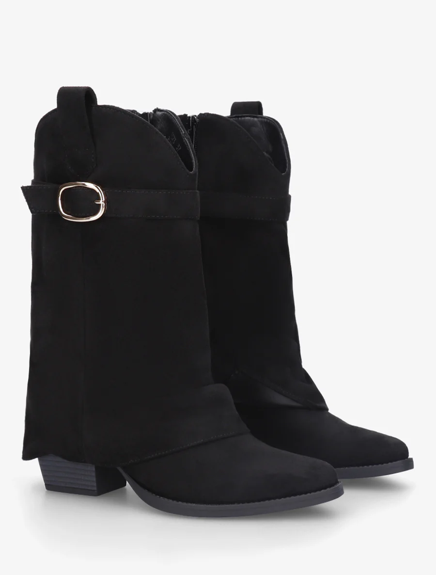 Bottines en suédine à revers et ceinturon - Noir - Image 4