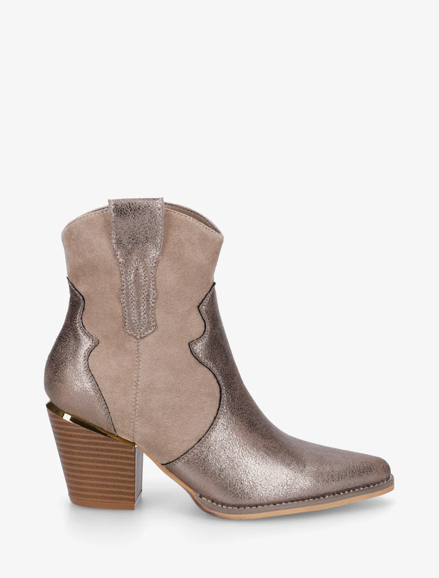 Bottines irisées style santiag - Taupe