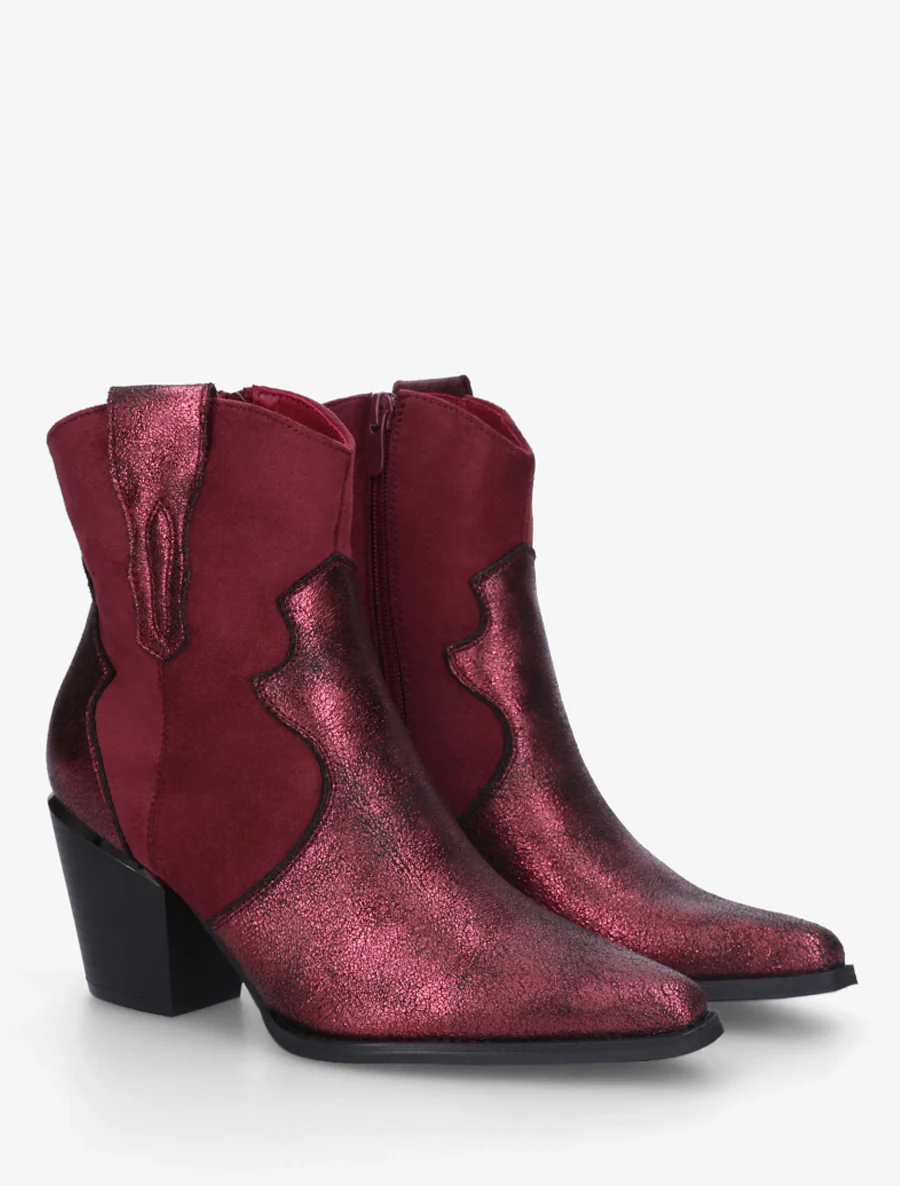 Bottines irisées style santiag - Lie de vin - Image 4