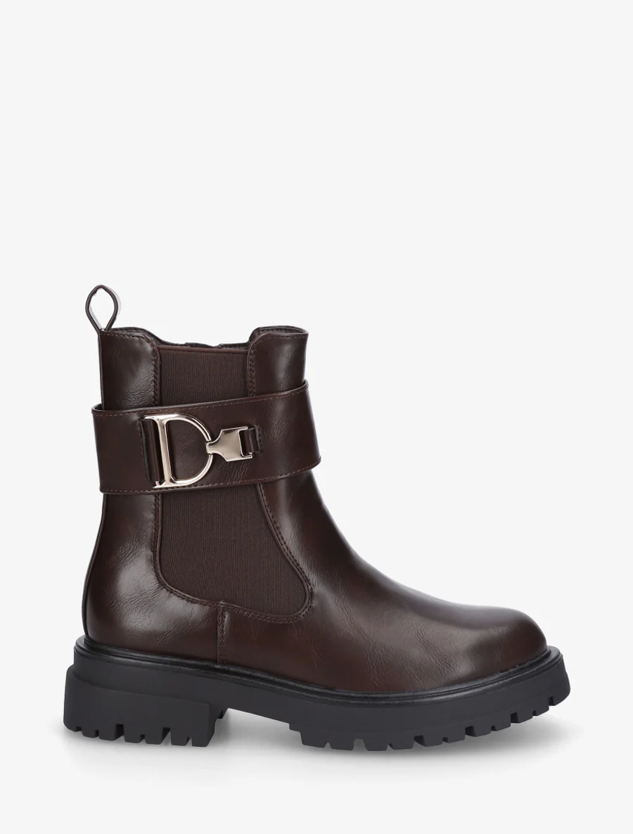 Bottines montantes à boucle décorative dorée - Marron