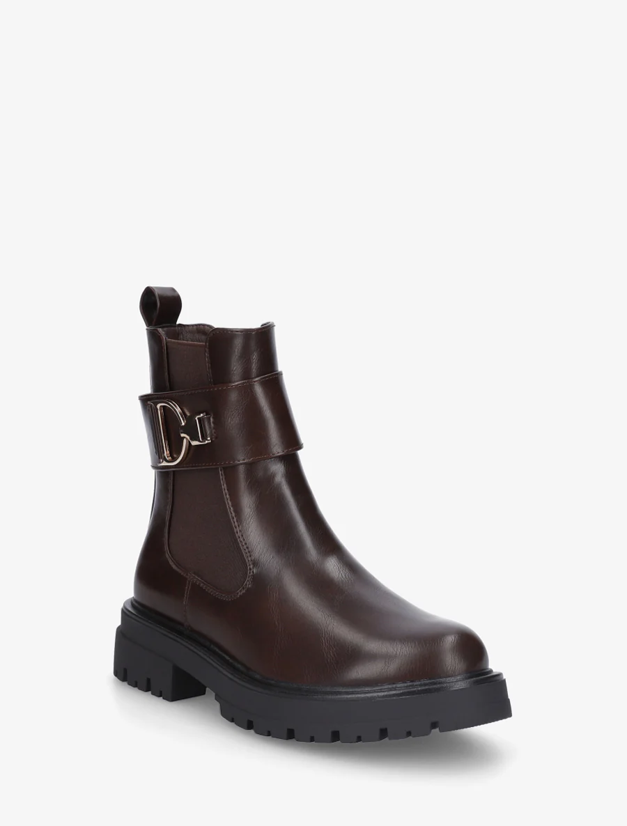 Bottines montantes à boucle décorative dorée - Marron - Image 2