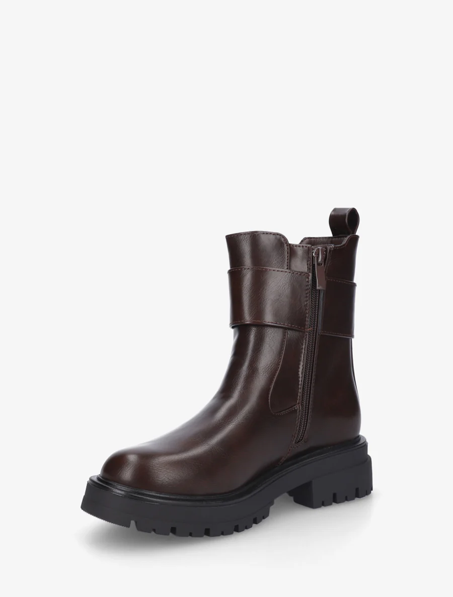 Bottines montantes à boucle décorative dorée - Marron - Image 3