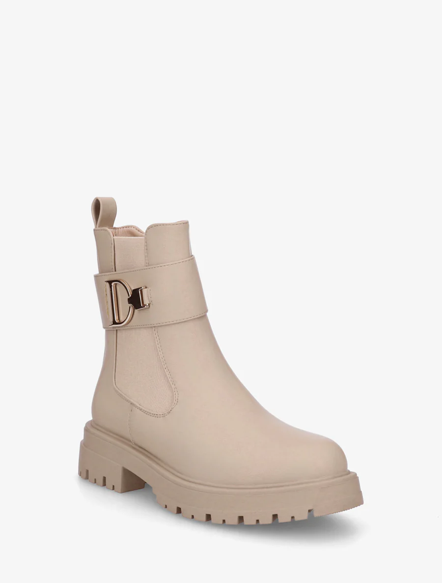Bottines montantes à boucle décorative dorée - Beige - Image 2