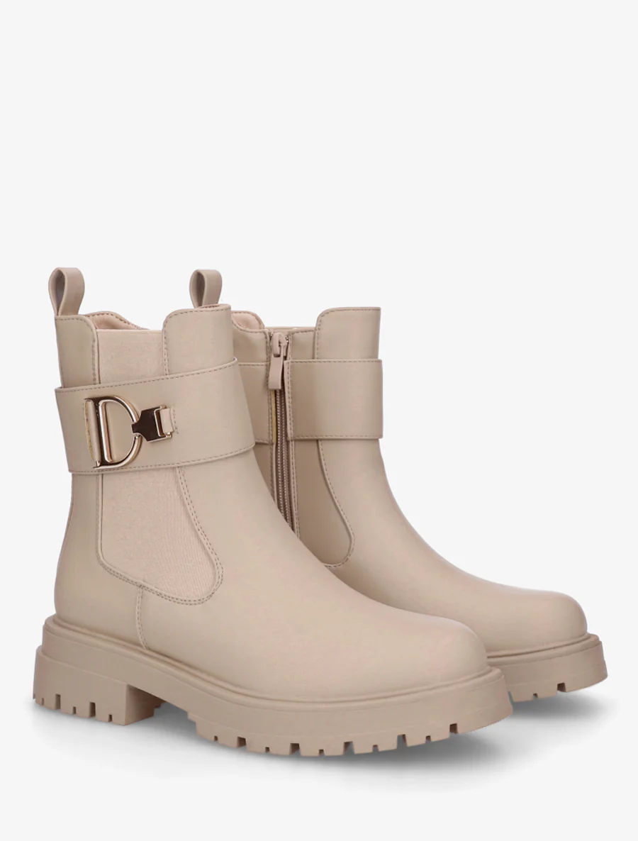 Bottines montantes à boucle décorative dorée - Beige - Image 4