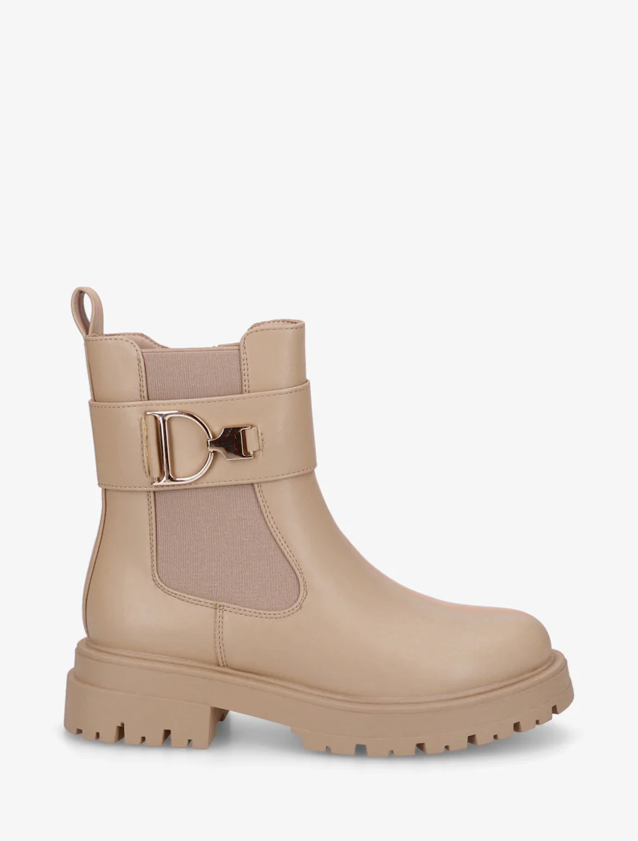 Bottines montantes à boucle décorative dorée - Taupe