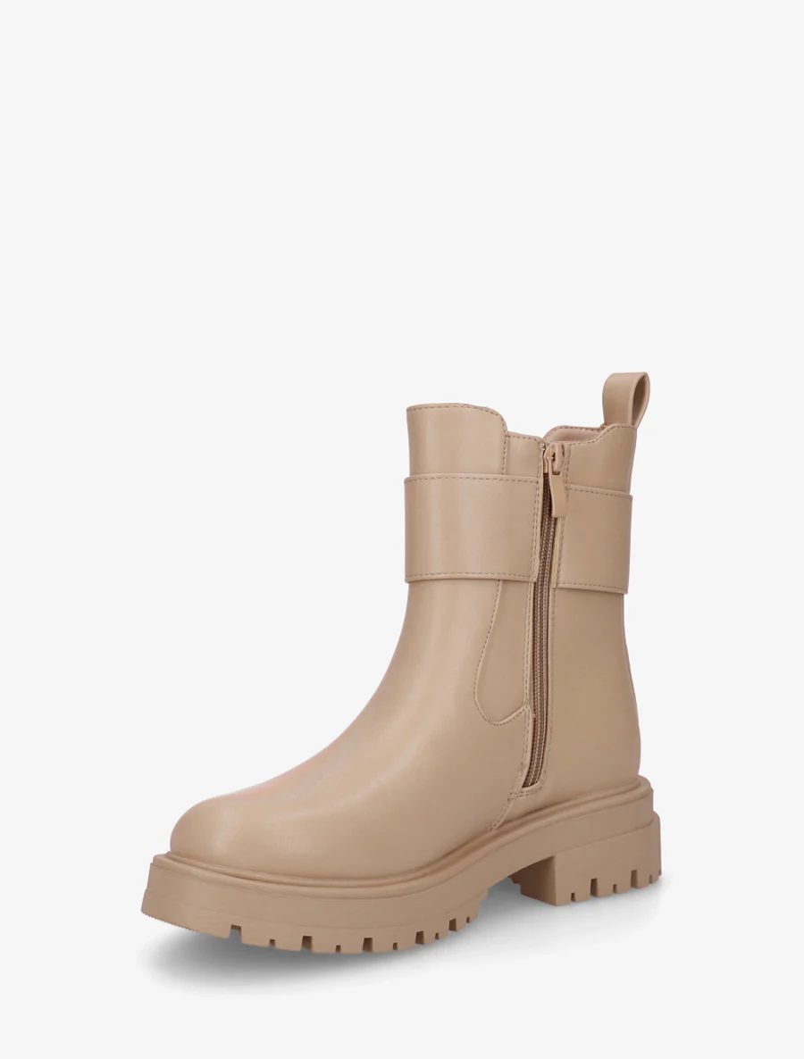 Bottines montantes à boucle décorative dorée - Taupe - Image 3