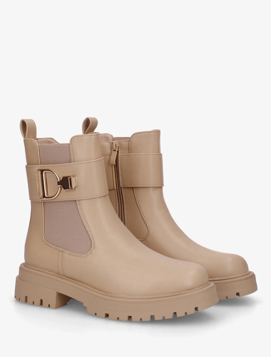 Bottines montantes à boucle décorative dorée - Taupe - Image 4