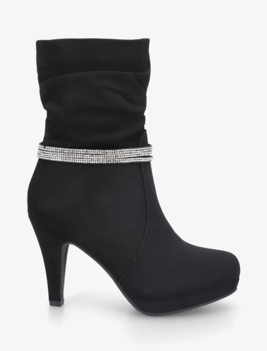 Bottines montantes à empiècement strass - Noir