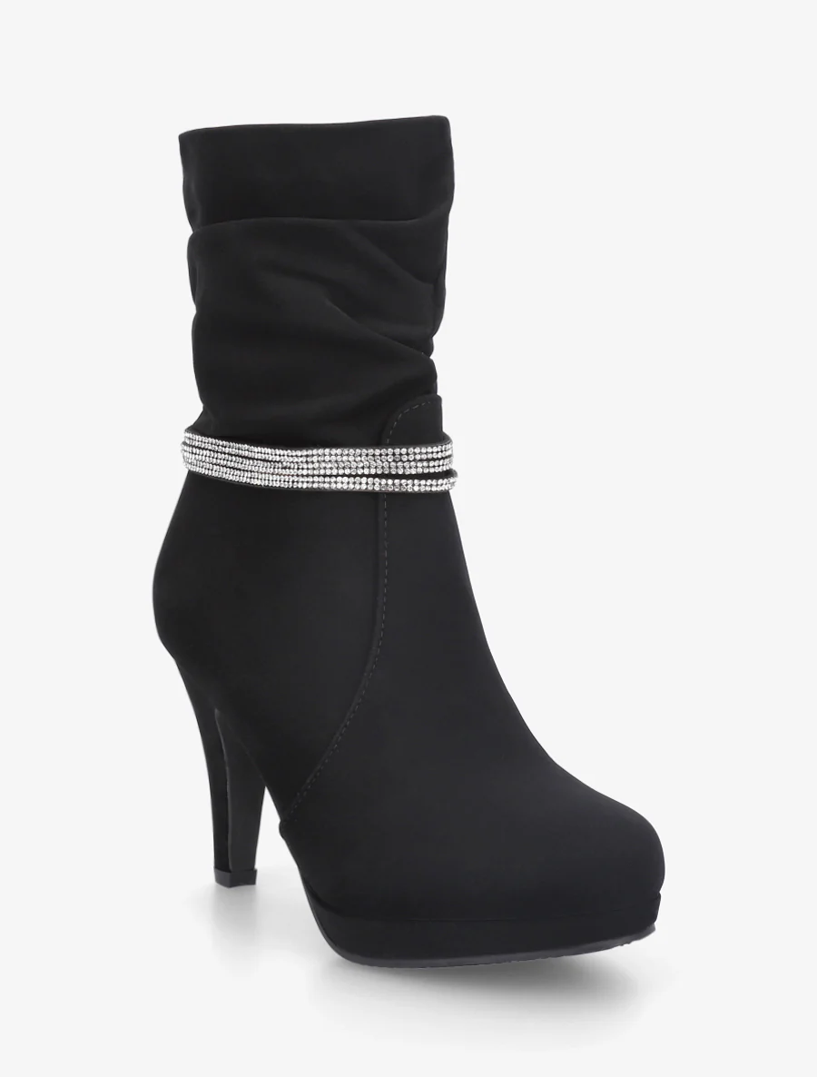Bottines montantes à empiècement strass - Noir - Image 2