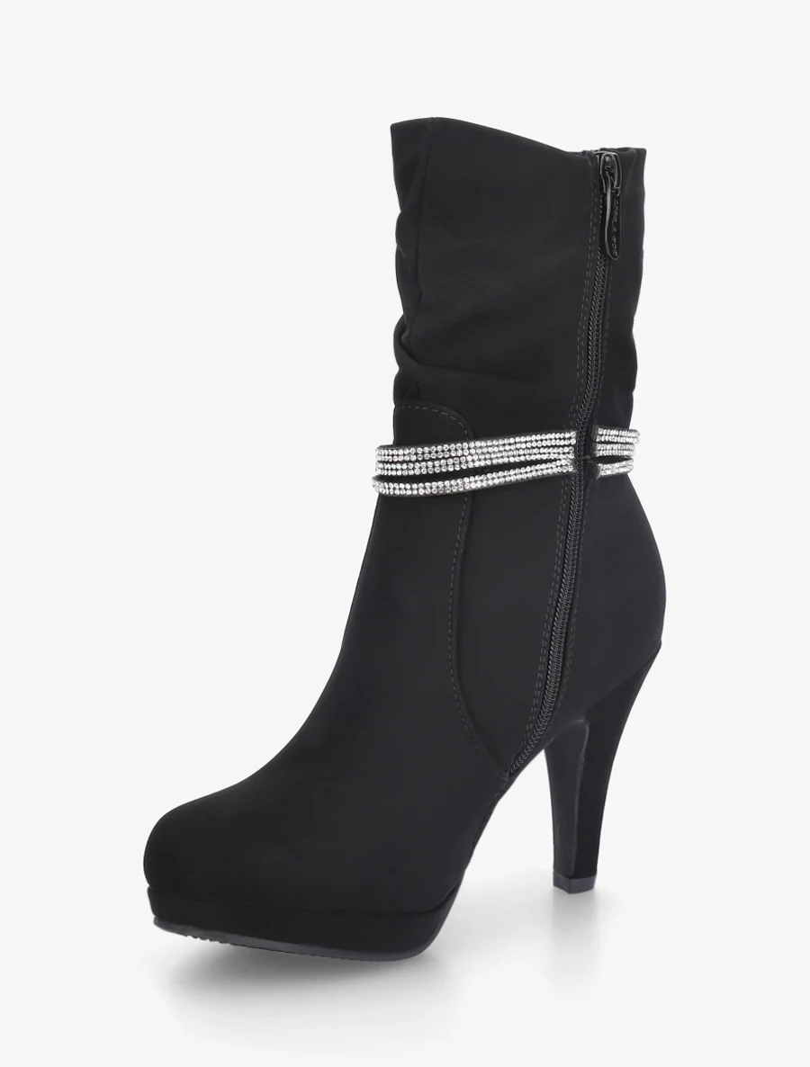 Bottines montantes à empiècement strass - Noir - Image 3